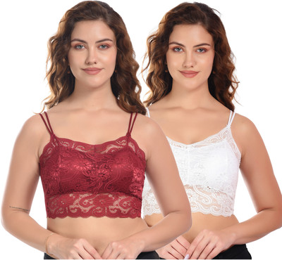 VALZER women bra Bralette Net Design, Bra Lightly Padded bra for women Women Everyday Lightly Padded Bra(Maroon, White)