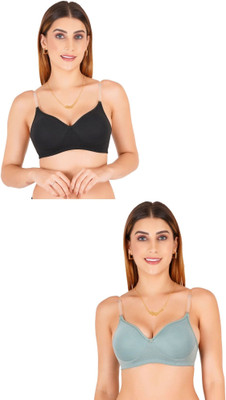 Liigne Transparent Strap Women Padded Bra Women Everyday Lightly Padded Bra(Black, Blue)