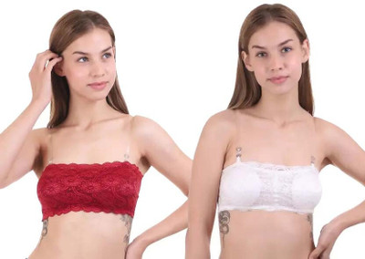 Unique Style Bandeau/Tube Bra for Women Women Bandeau/Tube Lightly Padded Bra(White, Maroon)