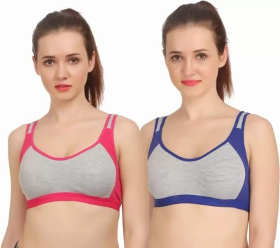 Emerge Overseas Pack OF 2 (Multicolor) Women Sports Non Padded Bra(Multicolor)