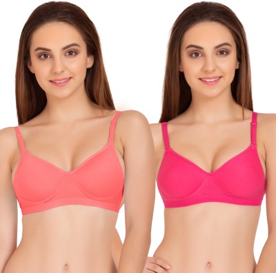 TWEENS Tweens Women's Medium Padded Cotton Rich T-Shirt Bra Women T-Shirt Lightly Padded Bra(Orange, Pink)