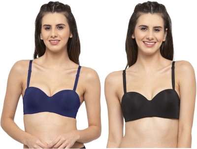 Wave Fashion Women Balconette Lightly Padded Bra(Black, Blue)