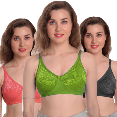 MiYaFi Women Everyday Non Padded Bra(Green, Orange, Black)