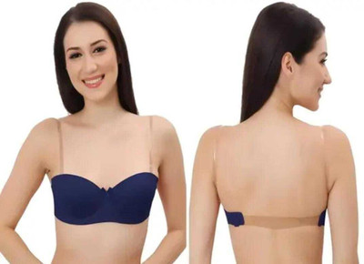 Pink PixiesCreation Transparent Strap Backless Pushup Bra Women Everyday Lightly Padded Bra(Blue)
