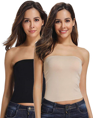 PLUMBURY NON PADDED MEDIUM LENGTH STRAPLESS TUBE INNER Women Bandeau/Tube Non Padded Bra(Black, Beige)