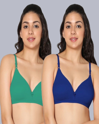 Eden EDEN02GREENROYALBLUE Women T-Shirt Non Padded Bra(Green, Dark Blue)