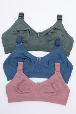 Inmonts Pack of 3 Women Full Coverage Non Padded Bra (Multicolor) Women Everyday Non Padded Bra(Pink, Blue, Green)