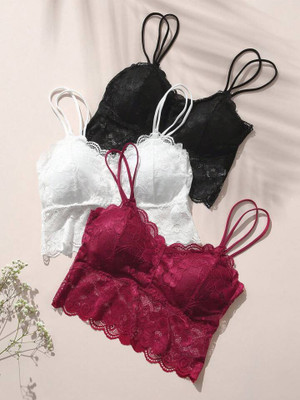 VS Beauti VS Beauti Women's Bralette Lightly Padded Fancy Bra Pack of 3 Women Bralette Lightly Padded Bra(Black, White, Maroon)