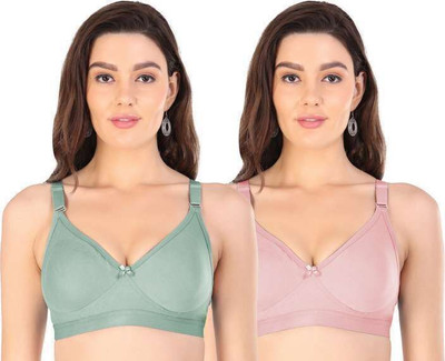 GelxmoNet Women T-Shirt Lightly Padded Bra (Multicolor) Women Full Coverage Non Padded Bra(Green, Pink)
