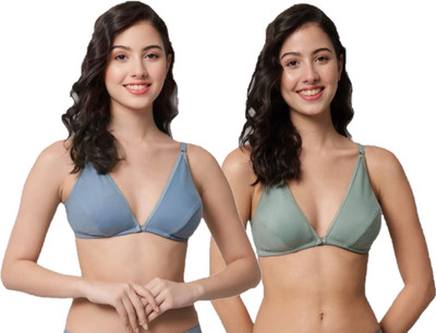 SAZEBI Front Open Bra combo Women Plunge Non Padded Bra(Multicolor)