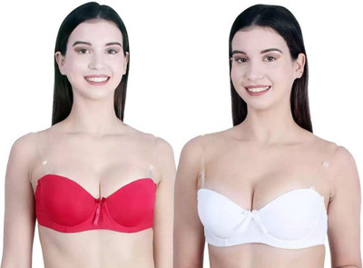 HouseOfCommon Women Balconette Lightly Padded Bra(White, Maroon)