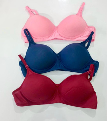 paris fashion Women's Cotton Padded Full Coverage Bra with Adjustable Straps Combo Pack of 3 Women T-Shirt Lightly Padded Bra(Pink, Black, Maroon)