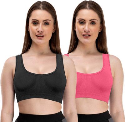 Brafee Women Sports Non Padded Bra(Black, Pink)