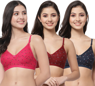 COLLEGE GIRL Fashion Print Women Everyday Non Padded Bra(Pink, Maroon, Dark Blue)