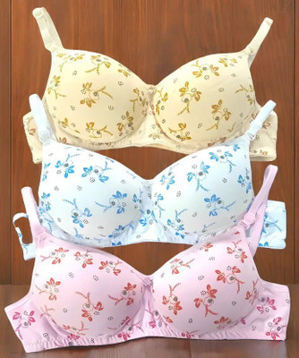 GANZIA Pack of 3 Women T-Shirt Lightly Padded Bra(Pink, Blue, Beige)