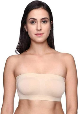 Taabar Women’s Seamless Strapless Tube Bra Top Women Full Coverage Non Padded Bra(Beige)