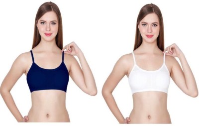 parmarni Women 6 Straps Non Padded with Soft Removable Foam Cups EveryDay Bralette Bra Women T-Shirt Lightly Padded Bra(Blue, White)