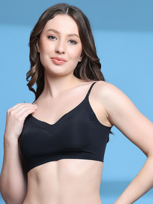 Quttos Quttos Ligthtly Padded Solid Bralette Bra For Women Women Bralette Lightly Padded Bra(Black)