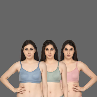 ASHMIRAS Combo of 3 sports bra Women Sports Non Padded Bra(Pink, Blue, Green)
