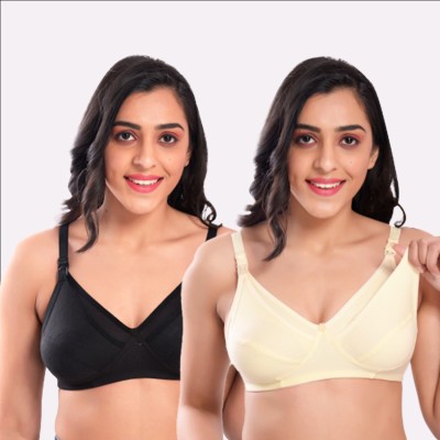 Femzy Soft & Comfortable Cotton Feeding Bra Women Maternity/Nursing Non Padded Bra(Black, Beige)