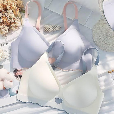 ZIMONE HEART PATTERN GRAY&WHITE SEAMLESS SOFT PADDED BRA Women Everyday Lightly Padded Bra(White, Grey)