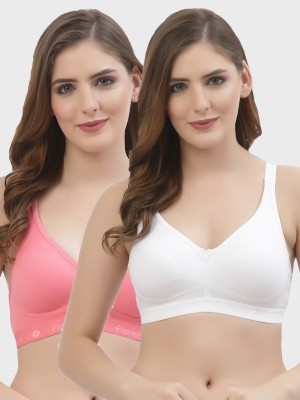 Floret Floret Women Non Padded & Non-Wired Full Coverage T Shirt Bra Women T-Shirt Non Padded Bra(White, Pink)