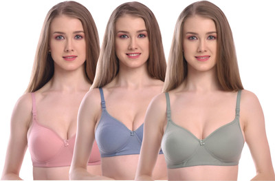 ellevia Ellevia Women’s Non-Wired Everyday Comfort Bra – Pack of 3 (Pink, Blue & Green) Women Everyday Lightly Padded Bra(Pink, Blue, Green)