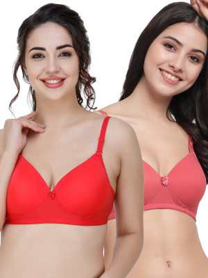 COLLEGE GIRL Hellopad ComboPO2 Women Full Coverage Lightly Padded Bra(Red, Pink)
