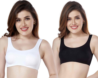 LOGGERHEAD Non-Wired Non Padded Full Coverage Slip on Beginners Sports Bra Women Training/Beginners Non Padded Bra(Black, White)