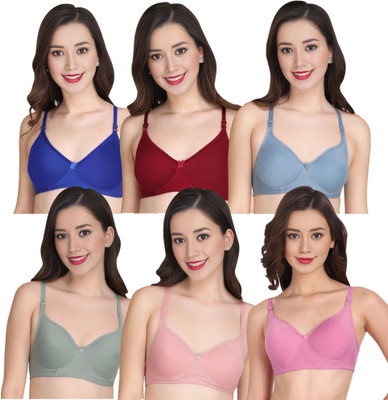 Liigne Women Everyday Padded Bra (Pack Of 6) for T-Shirt Saree Dress Sports Garment Women Full Coverage Lightly Padded Bra(Blue)