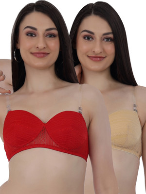 Selfcare Women's Embroidery Half Coverage Lightly Padded T-shirt Bra Women T-Shirt Lightly Padded Bra(Beige, Red)