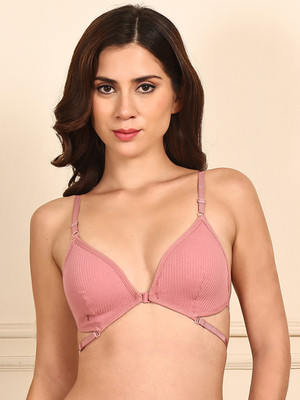 Quttos Quttos Lightly Padded Nonwire Front Open Bra Women Plunge Lightly Padded Bra(Pink)