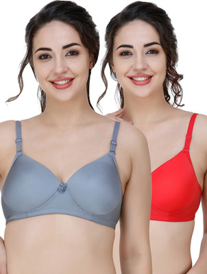 COLLEGE GIRL Hellopad ComboPO2 Women T-Shirt Lightly Padded Bra(Grey, Red)