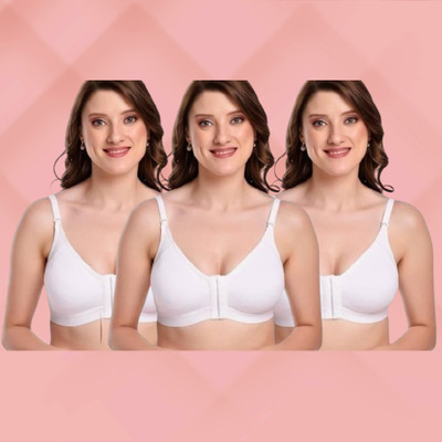 PINKLIT Pack of 3 Front Hook Open Women Full Coverage Non Padded Bra(White)