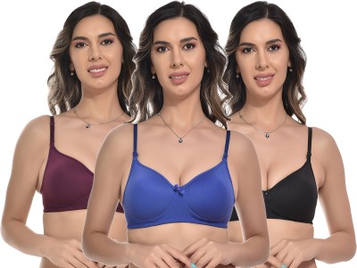 FIMS Women Cotton Blend Solid Padded Bra Black Blue Purple Women Everyday Lightly Padded Bra(Black, Blue, Purple)