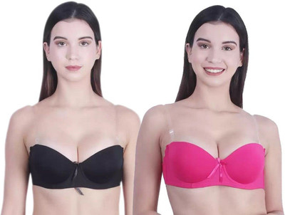 HouseOfCommon Women Balconette Lightly Padded Bra(Black, Pink)