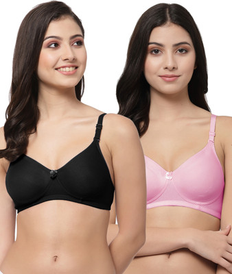 COLLEGE GIRL Detachable Strap Women T-Shirt Lightly Padded Bra(Black, Pink)