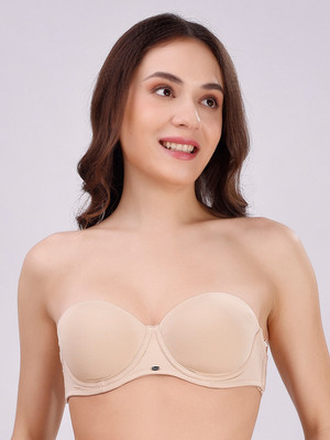 SOIE Medium Coverage Padded Underwired Multiway Strapless Transparent Back Bra Women Balconette Lightly Padded Bra(Beige)