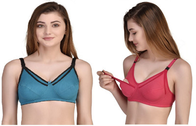 Zourt Women Maternity/Nursing Non Padded Bra(Red, Blue)
