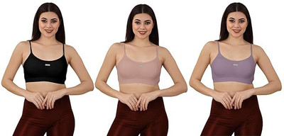 Jiyancreation Women’s Padded Sports Bra – Seamless Comfortable Workout Bralette Women Bralette Lightly Padded Bra(Black, Pink, Purple)