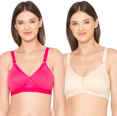 Groversons Paris Beauty Non-padded Combo Bra Women Full Coverage Non Padded Bra(Pink, Beige)