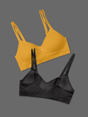 NAGARVEL CREATION 1/309-YLLW/BLK-P02-30 Women Push-up Lightly Padded Bra(Black, Yellow)