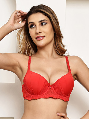 Quttos Quttos Pushup Padded Underwire Lace T-shirt Bra For Women Women Push-up Heavily Padded Bra(Red)