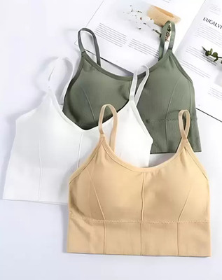 VS Beauti VS Beauti Women's Bralette Lightly Padded Sports Bra Gym Wear Women Sports Lightly Padded Bra(Dark Green, White, Beige)