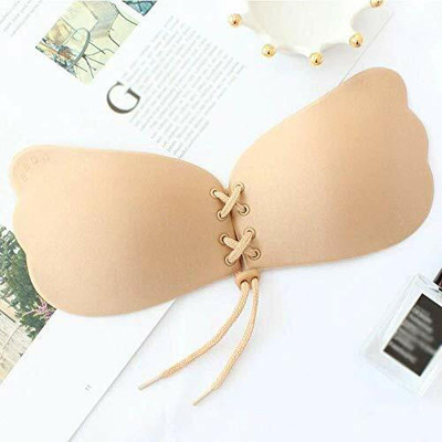Verozi Silicone Strapless Bra Self Adhesive Backless Silicone Stick-on Push up Bra Women Stick-on Heavily Padded Bra(Beige)