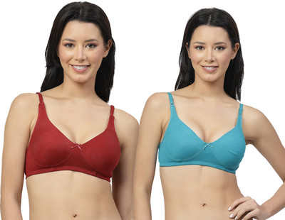 Shyam Sons FLAIR Double Layered Cups - Cotton Rich Women T-Shirt Non Padded Bra(Maroon, Blue)