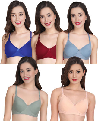Liigne Women Everyday Non Padded Bra (Pack Of 5) for T-Shirt Saree Dress Sports Garment Women T-Shirt Non Padded Bra(Blue)
