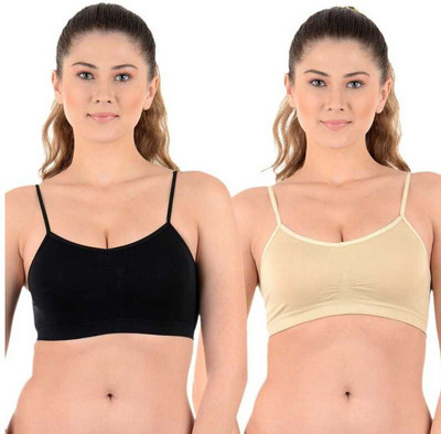 zoxen Sports Bra Stretchable Thinlace Non Padded Air Bra Women Sports Non Padded Bra(Black, Beige)