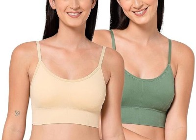 KDG TREADS Women T-Shirt Lightly Padded Bra(Green, Beige)