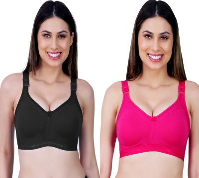 Ladyland Damani women Cotton 4 hook bra Women T-Shirt Non Padded Bra(Black, Maroon)